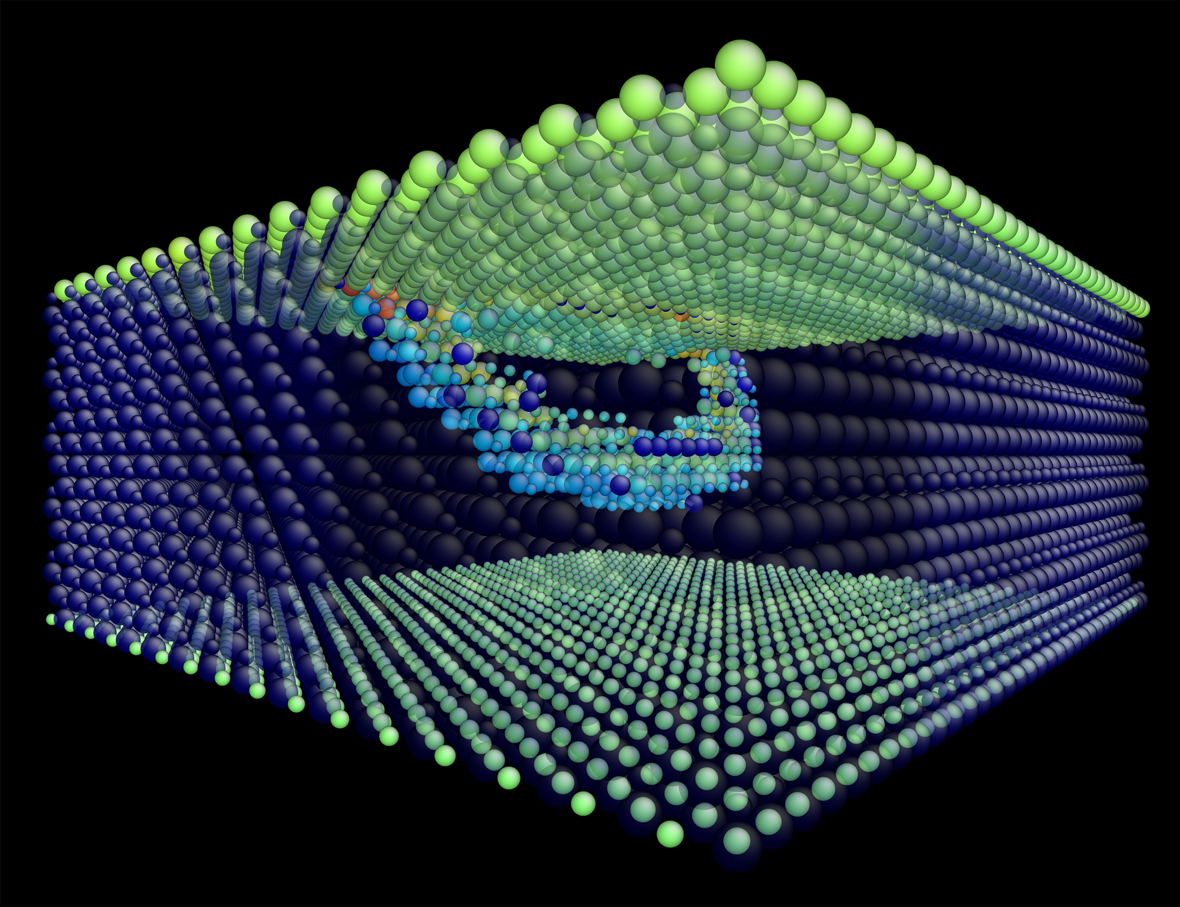 Simulation of crystal slip in silicon carbide　Credit: Yoshitaka Umeno  Laboratory